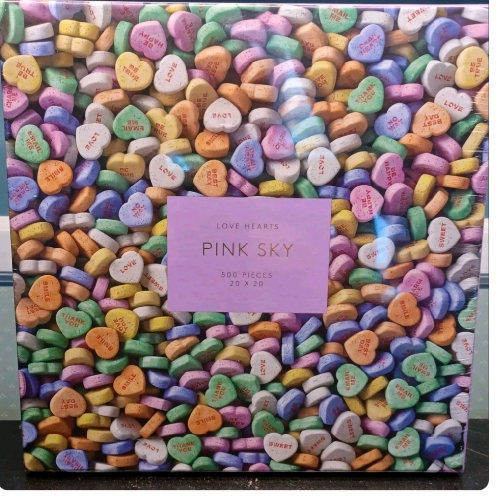 PINK SKY “LOVE HEARTS” Candy Hearts 20x20 Jigsaw puzzle  500 PCs Factory Sealed